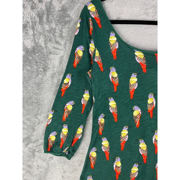 Anthropologie Postmark Forest Fete Scoop Neck Bird Print Top Medium 3/4 Sleeve - Picture 2 of 13